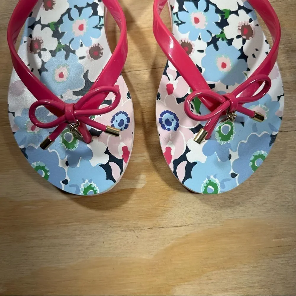 Kate Spade Pink Bow Sandals with Floral Pattern Women’s Size 7
